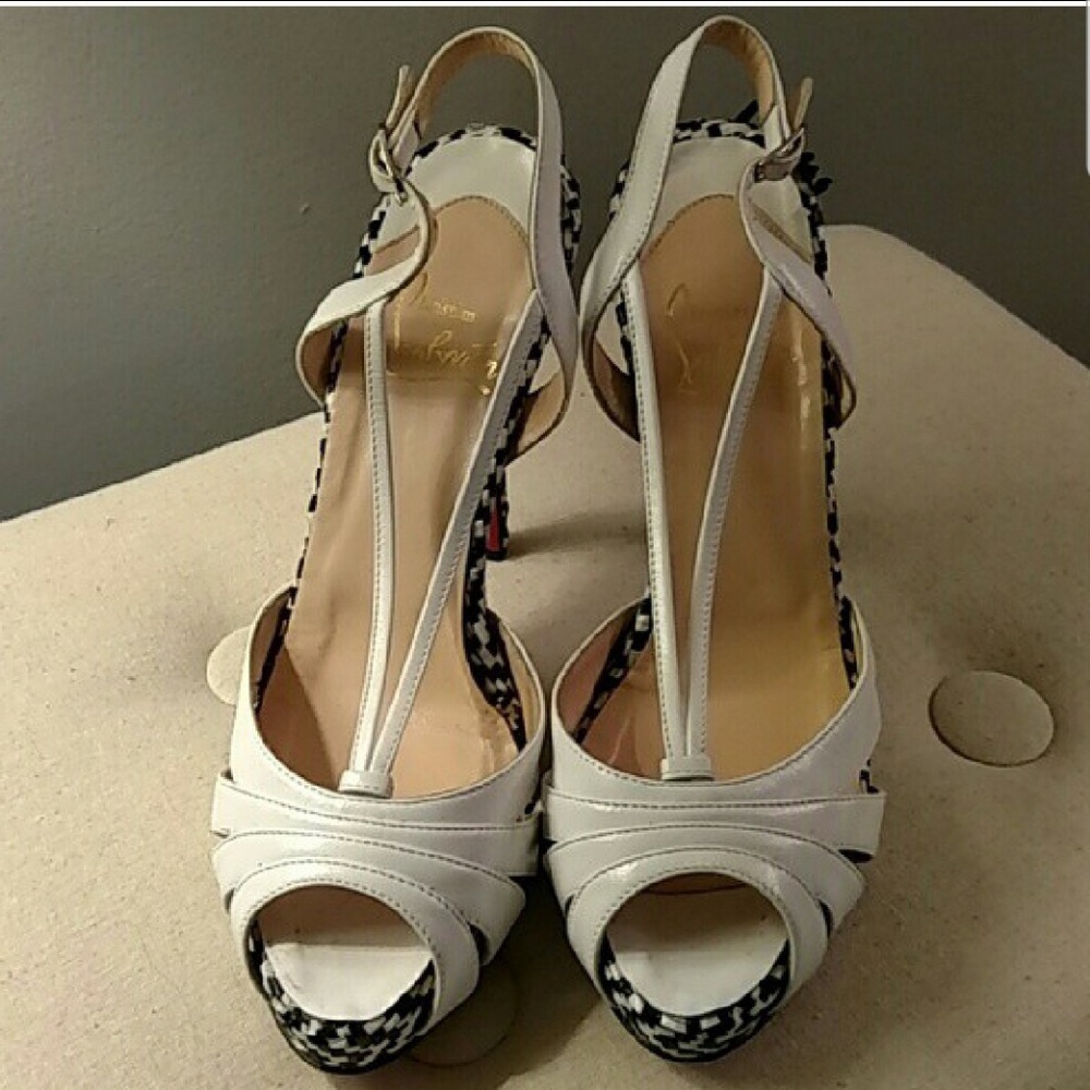 Red bottoms white and black slingbacks french